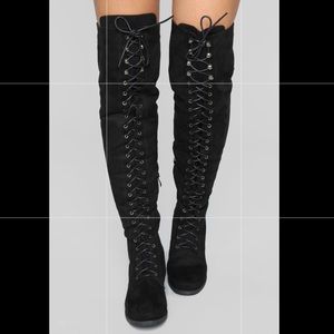 Black thigh high boots